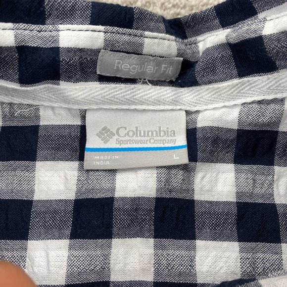 Columbia Shirt Men Large L Black White Gray Checkered Button Down Short Sleeves - Picture 5 of 13